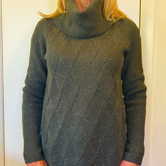 Olive Green speckled sweater from Talbots - size Petite with a Cowl Neckline - Picture 1 of 6